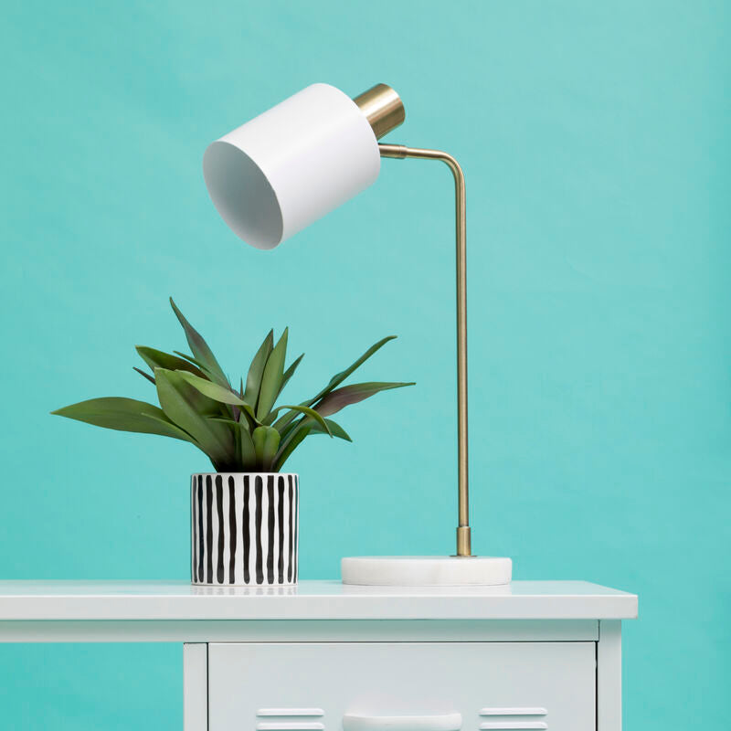 Orsina Newton Arched Desk Lamp – Brass and Marble Base White Shade