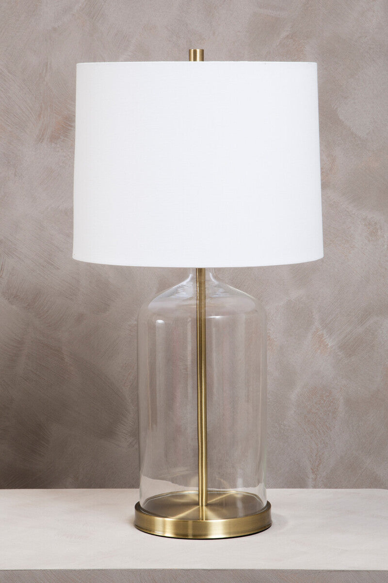 Orsina Nadia Glass and Brass Table Lamp with White Fabric Drum Shade