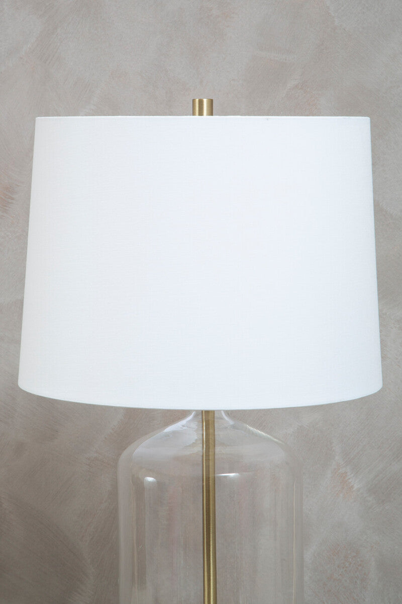 Orsina Nadia Glass and Brass Table Lamp with White Fabric Drum Shade