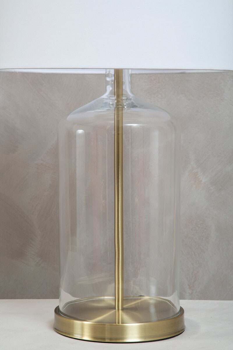 Orsina Nadia Glass and Brass Table Lamp with White Fabric Drum Shade