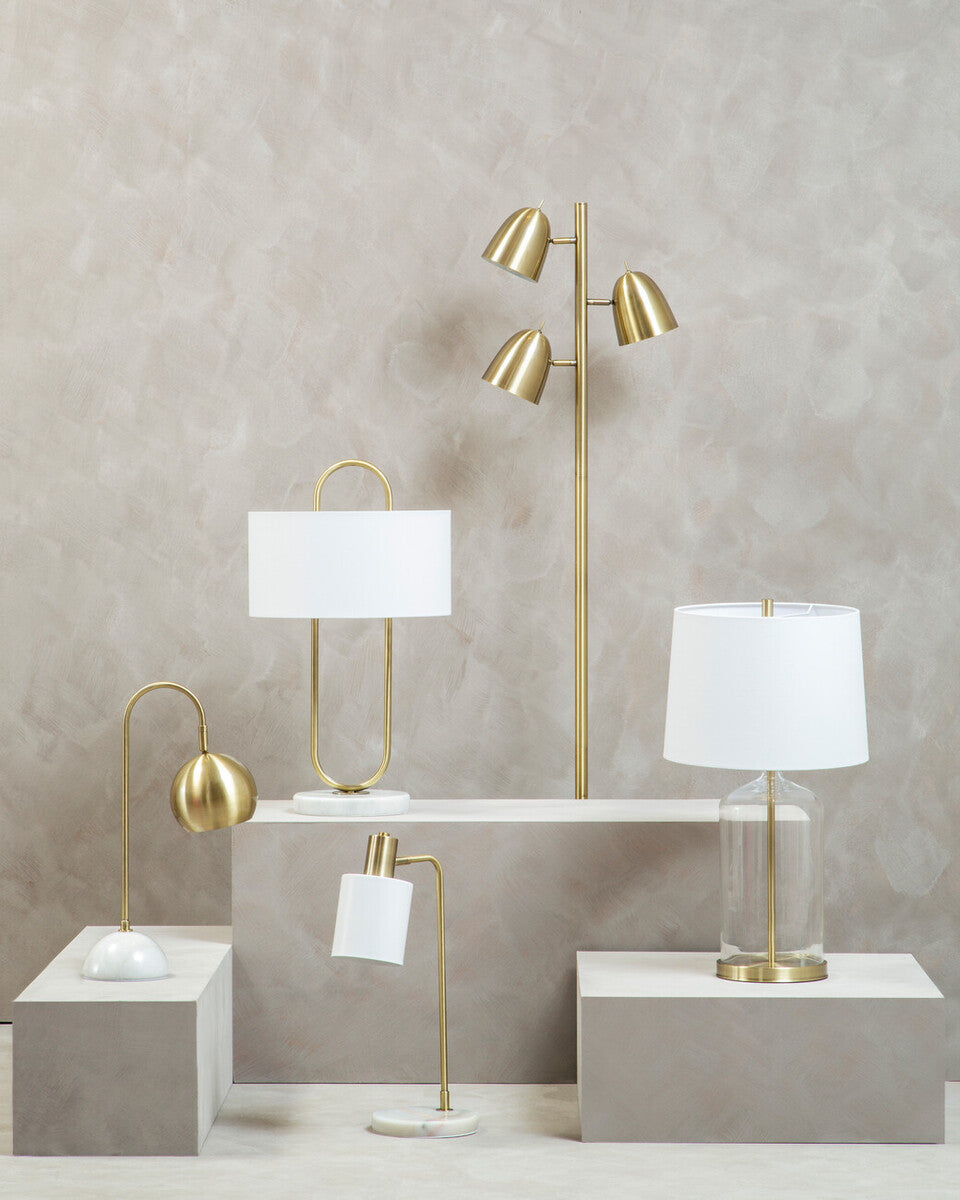 Orsina Nadia Glass and Brass Table Lamp with White Fabric Drum Shade