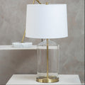 Orsina Nadia Glass and Brass Table Lamp with White Fabric Drum Shade