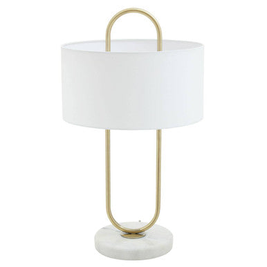 Orsina Nolan Brass Table Lamp – White Fabric Shade and Marble Base