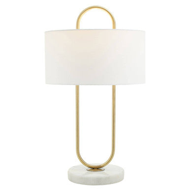 Orsina Nolan Brass Table Lamp – White Fabric Shade and Marble Base