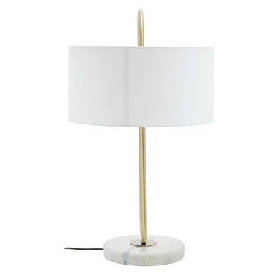 Orsina Nolan Brass Table Lamp – White Fabric Shade and Marble Base