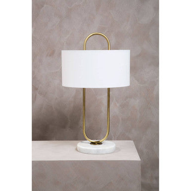 Orsina Nolan Brass Table Lamp – White Fabric Shade and Marble Base