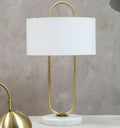 Orsina Nolan Brass Table Lamp – White Fabric Shade and Marble Base