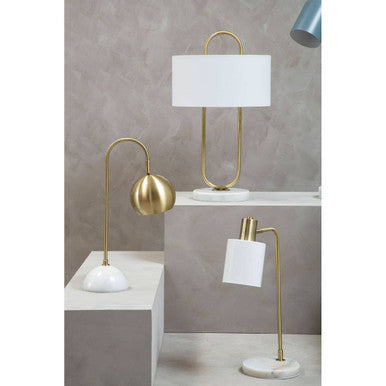 Orsina Nolan Brass Table Lamp – White Fabric Shade and Marble Base