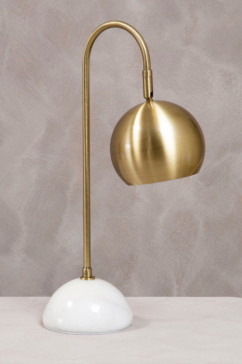 Orsina Newton Globe Desk Lamp – Gold Metal Shade & White Marble Base