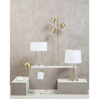 Orsina Newton Globe Desk Lamp – Gold Metal Shade & White Marble Base