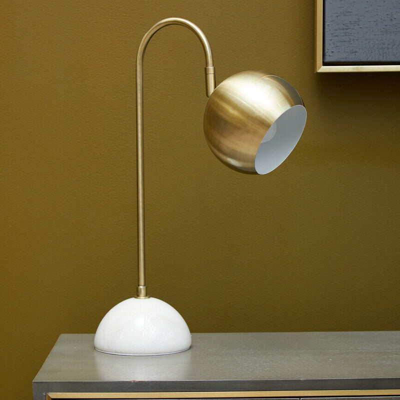 Orsina Newton Globe Desk Lamp – Gold Metal Shade & White Marble Base