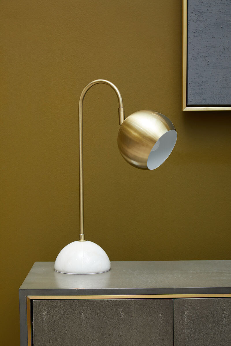 Orsina Newton Globe Desk Lamp – Gold Metal Shade & White Marble Base