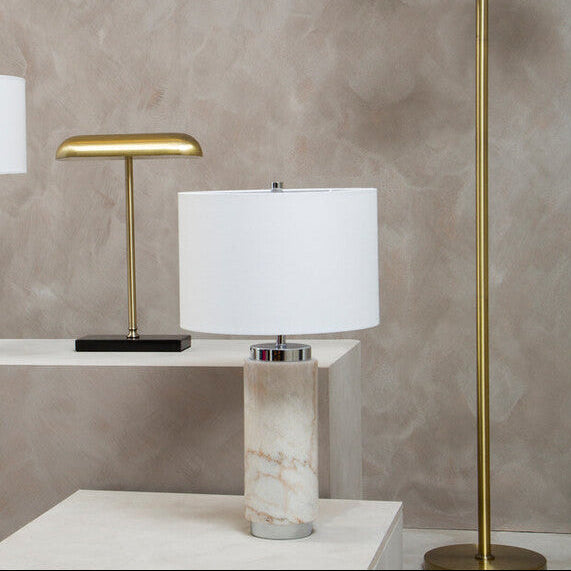 Orsina Nula Marble Table Lamp – Modern Bedside Light with Fabric Shade