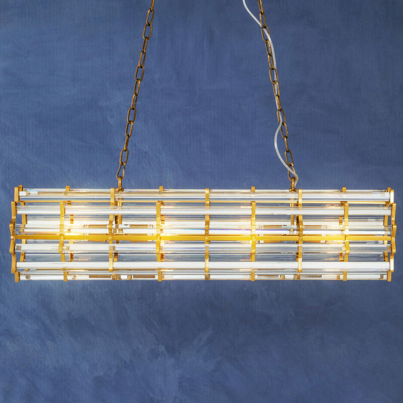 Orsina Karli Brass 8-Bulb Pendant Light – Crystal Prism Chandelier