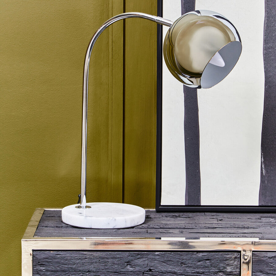 Orsina Karter Modern Chrome Table Lamp with White Base and Dome Shade