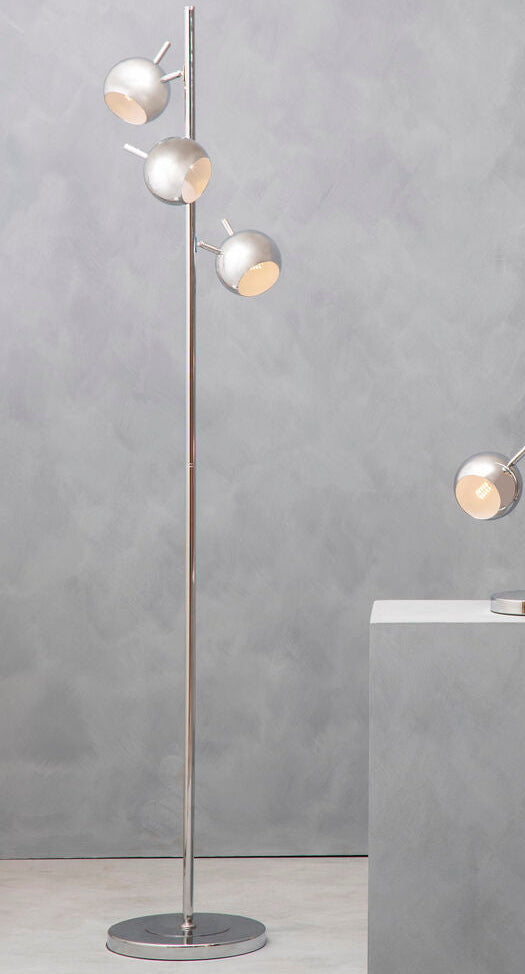 Orsina Karter Chrome 3-Light Floor Lamp | Modern Silver Dome Shades