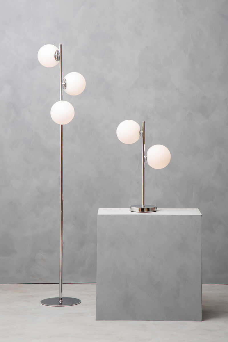 Orsina Karter Floor Lamp | Chrome Finish with Dual White Glass Shades