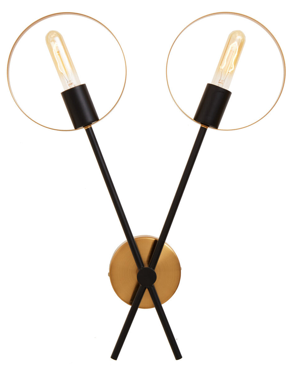 Orsina Trieste Modern Brass and Black Two Bulb Ring Wall Light
