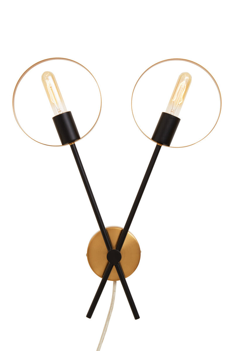 Orsina Trieste Modern Brass and Black Two Bulb Ring Wall Light