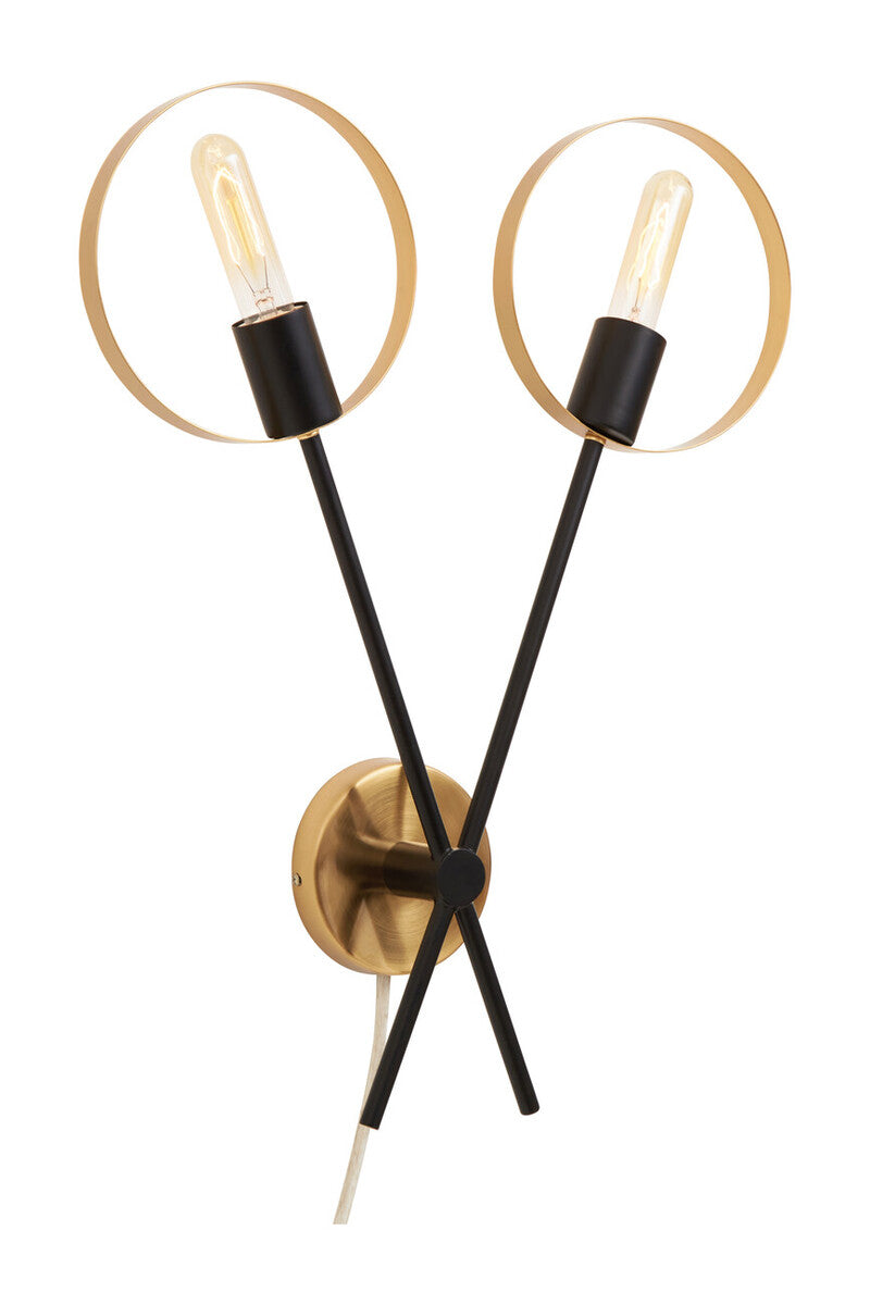 Orsina Trieste Modern Brass and Black Two Bulb Ring Wall Light