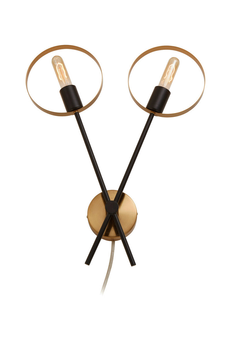 Orsina Trieste Modern Brass and Black Two Bulb Ring Wall Light