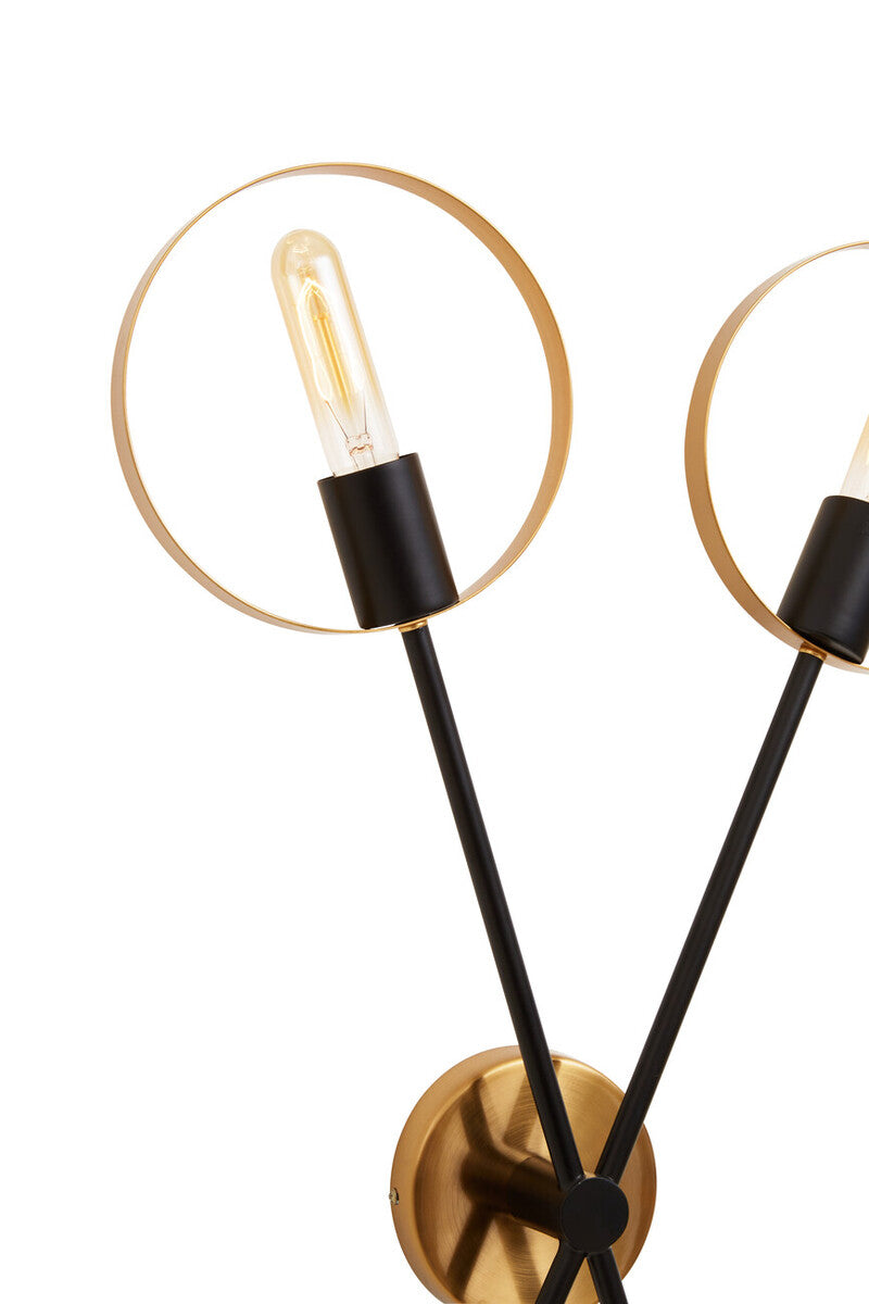 Orsina Trieste Modern Brass and Black Two Bulb Ring Wall Light