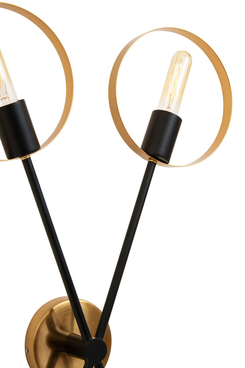 Orsina Trieste Modern Brass and Black Two Bulb Ring Wall Light