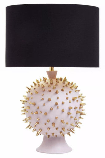 Orsina Picos Table Lamp – Gold Spiked Base with Pink Globe and Black Shade