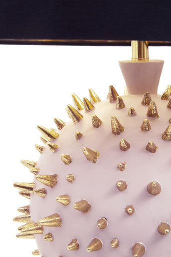Orsina Picos Table Lamp – Gold Spiked Base with Pink Globe and Black Shade