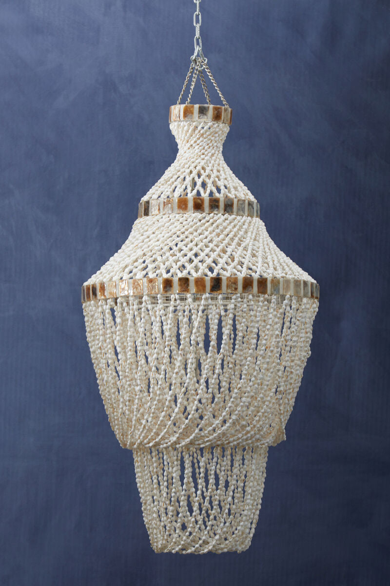 Orsina Palu Shell Pendant Shade – Natural White and Amber Mosaic