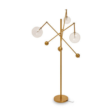 Orsina Abira Brass Floor Lamp – Three Bulb Clear Globe Modern Lighting
