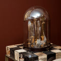 Orsina Amber Glass Dome Table Lamp – Brass and Wood Vintage Lighting