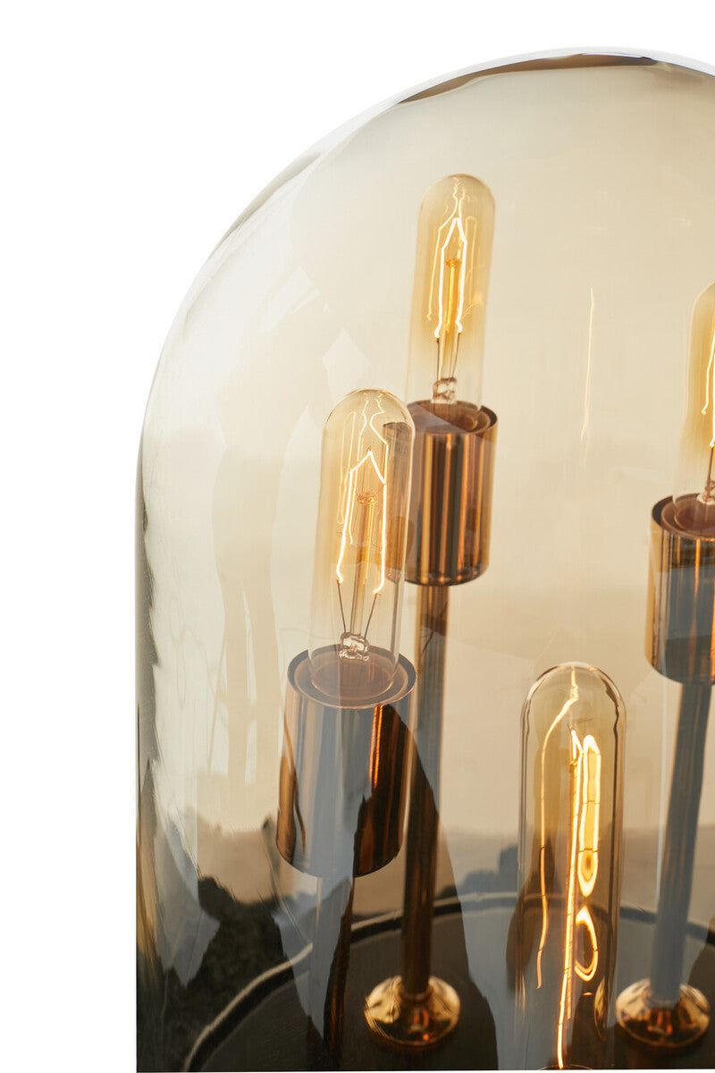 Orsina Amber Glass Dome Table Lamp – Brass and Wood Vintage Lighting