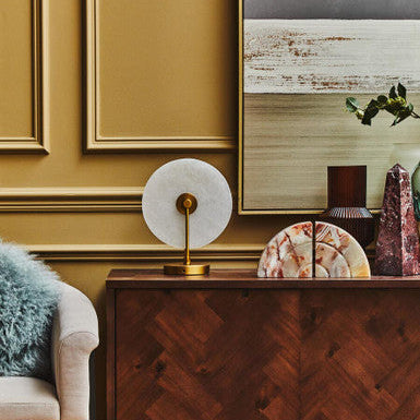 Orsina Waldorf White Marble and Gold Table Lamp – Modern Sculptural Light