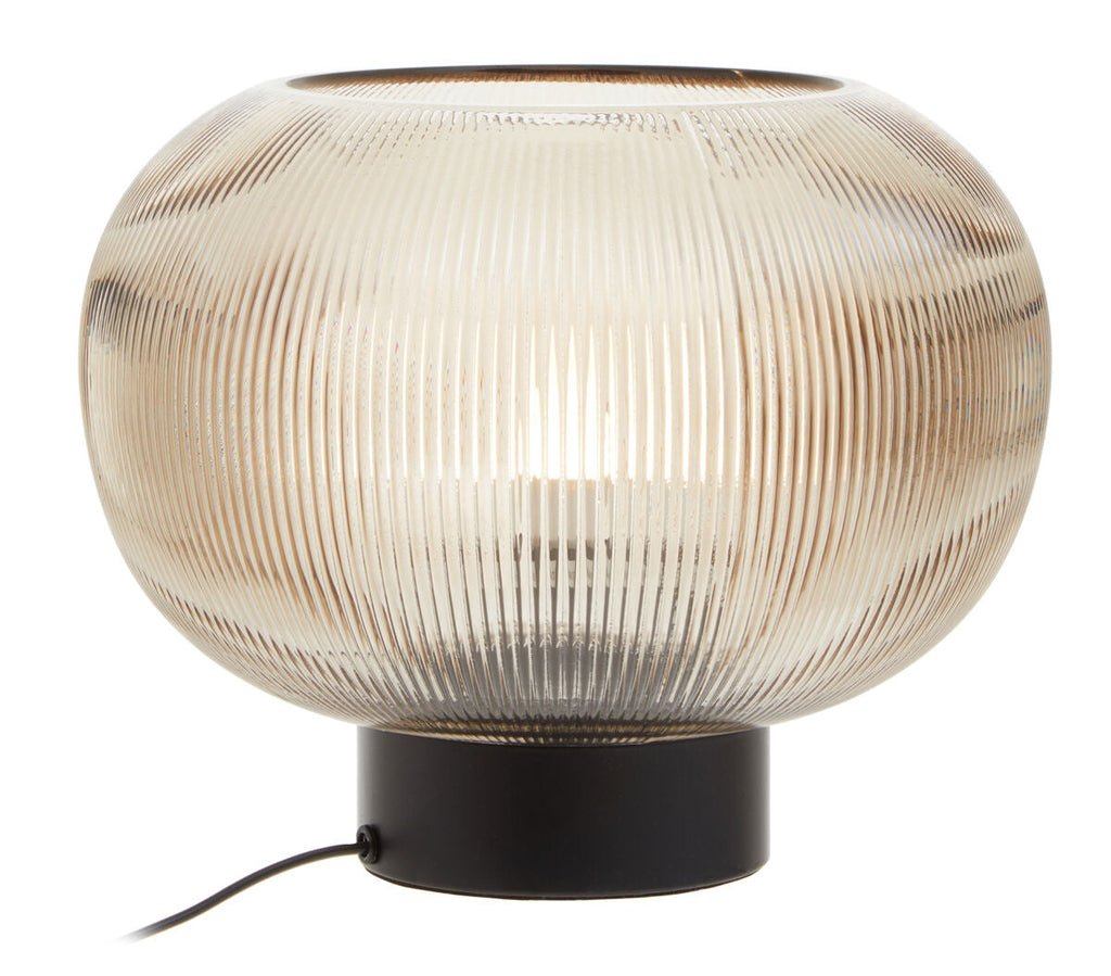 Orsina Enola Large Ribbed Smoked Glass Table Lamp – Mid-Century Retro