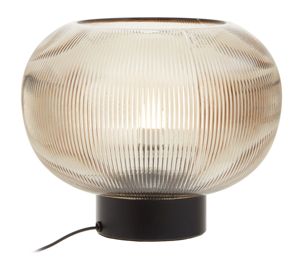 Orsina Enola Large Ribbed Smoked Glass Table Lamp – Mid-Century Retro