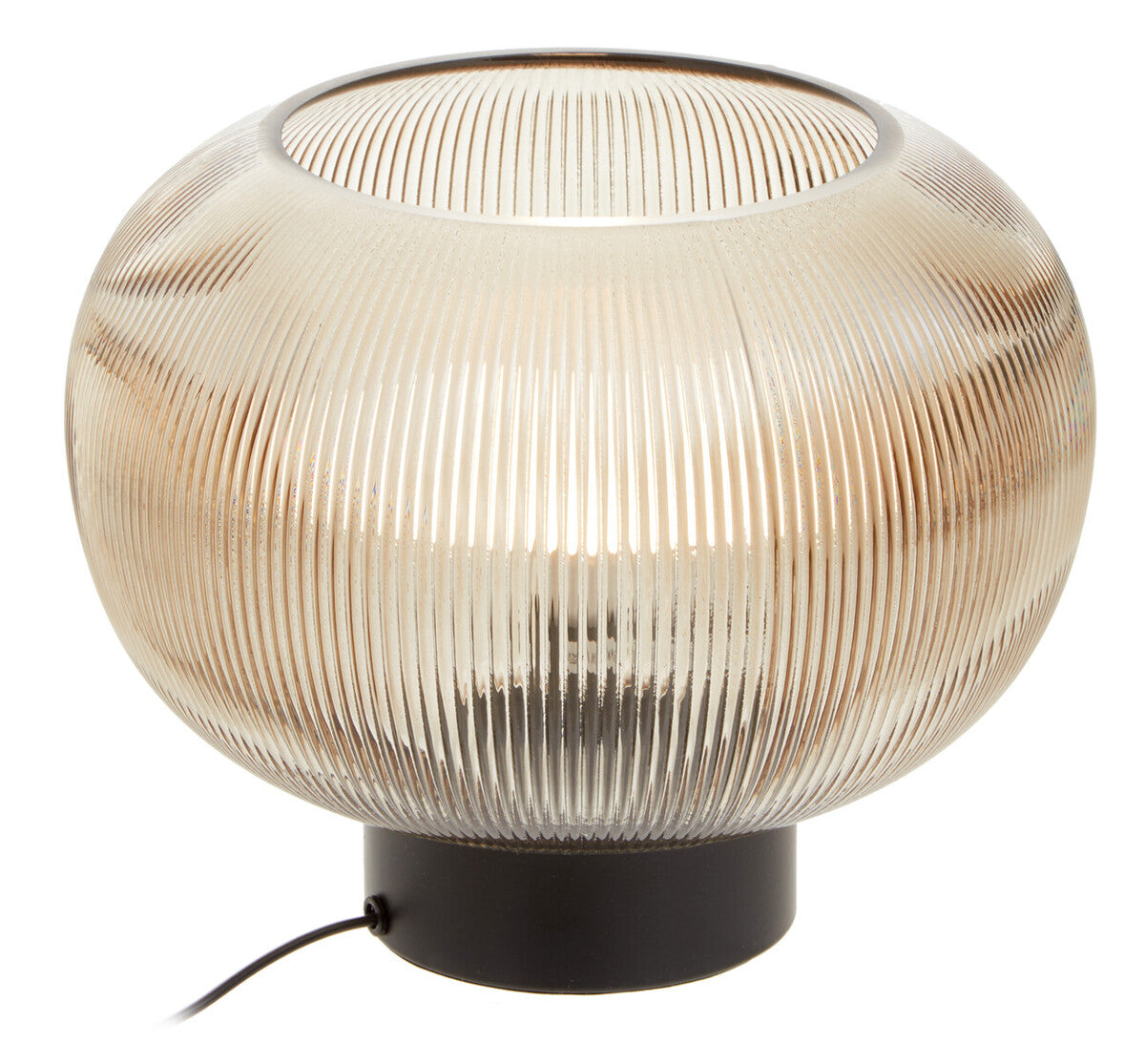 Orsina Enola Large Ribbed Smoked Glass Table Lamp – Mid-Century Retro