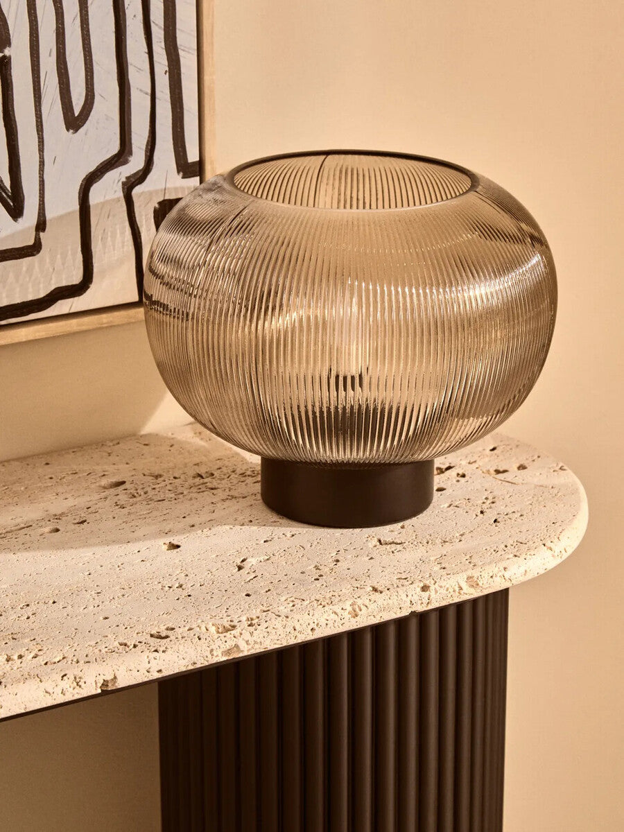 Orsina Enola Large Ribbed Smoked Glass Table Lamp – Mid-Century Retro