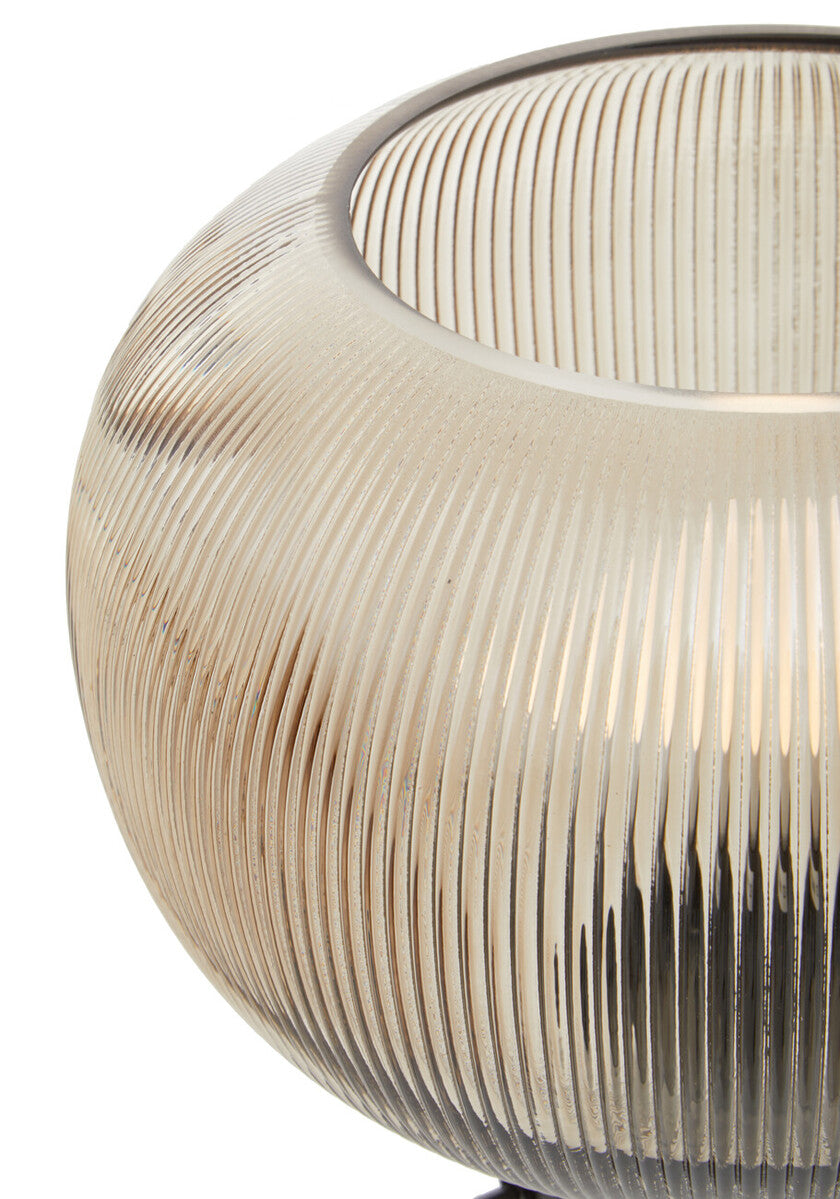 Orsina Enola Large Ribbed Smoked Glass Table Lamp – Mid-Century Retro