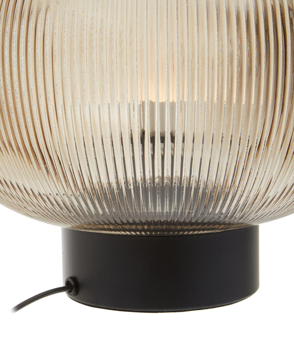 Orsina Enola Large Ribbed Smoked Glass Table Lamp – Mid-Century Retro