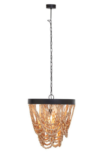 Orsina Lapiz Wood Bead Chandelier – Bohemian Iron & Wood Pendant Light