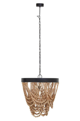 Orsina Lapiz Wood Bead Chandelier – Bohemian Iron & Wood Pendant Light