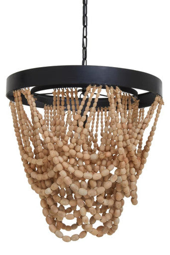Orsina Lapiz Wood Bead Chandelier – Bohemian Iron & Wood Pendant Light