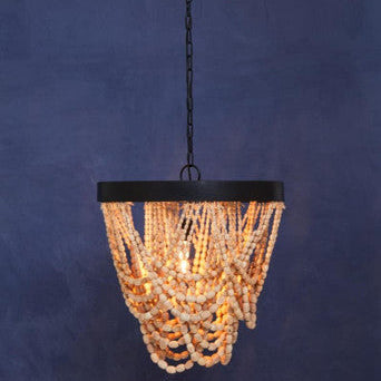 Orsina Lapiz Wood Bead Chandelier – Bohemian Iron & Wood Pendant Light