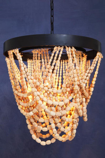 Orsina Lapiz Wood Bead Chandelier – Bohemian Iron & Wood Pendant Light