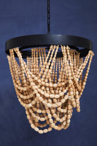 Orsina Lapiz Wood Bead Chandelier – Bohemian Iron & Wood Pendant Light