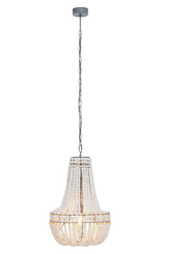 Orsina Lapiz Teardrop Chandelier – White Wooden Beaded Coastal Light