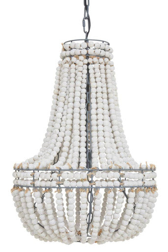 Orsina Lapiz Teardrop Chandelier – White Wooden Beaded Coastal Light
