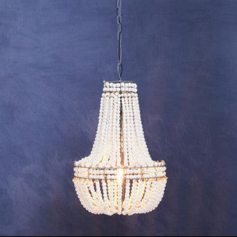 Orsina Lapiz Teardrop Chandelier – White Wooden Beaded Coastal Light