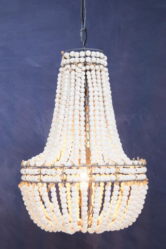 Orsina Lapiz Teardrop Chandelier – White Wooden Beaded Coastal Light